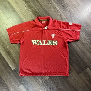 Wales National Rugby Team Short Sleeve Polo Jersey Shirt Top Red Mens Size XL